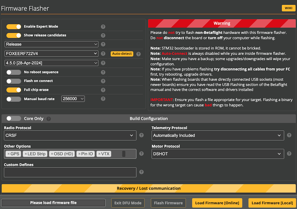 Firmware Flasher tab